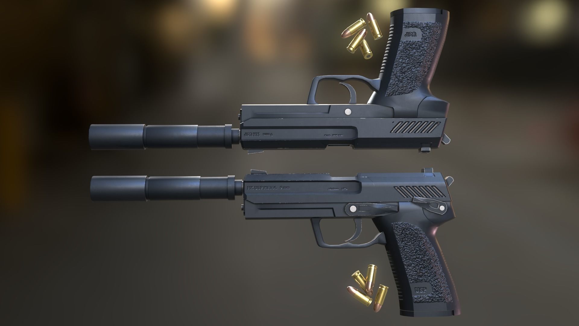 Handgun Fire Low-poly 3D model_1