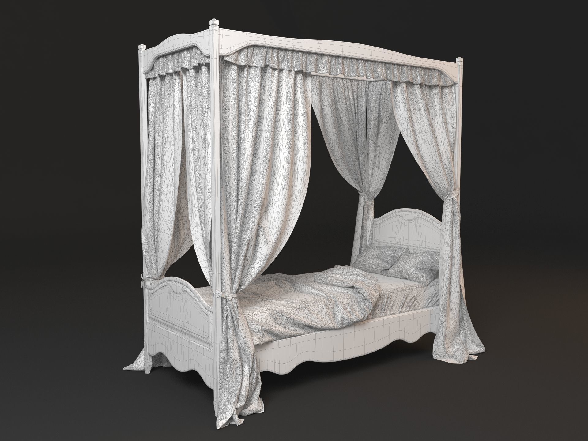 4 Poster Bed with Curtains 3D model_5