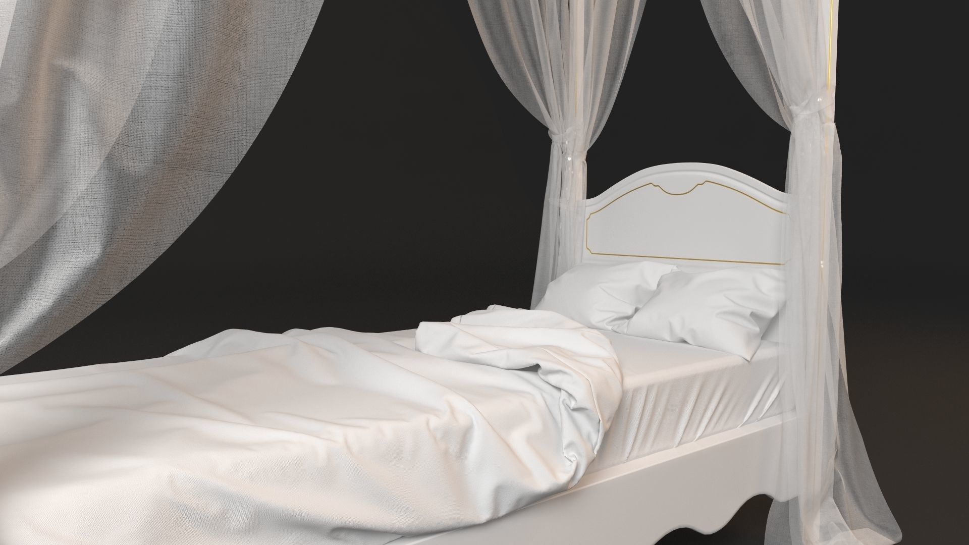 4 Poster Bed with Curtains 3D model_3