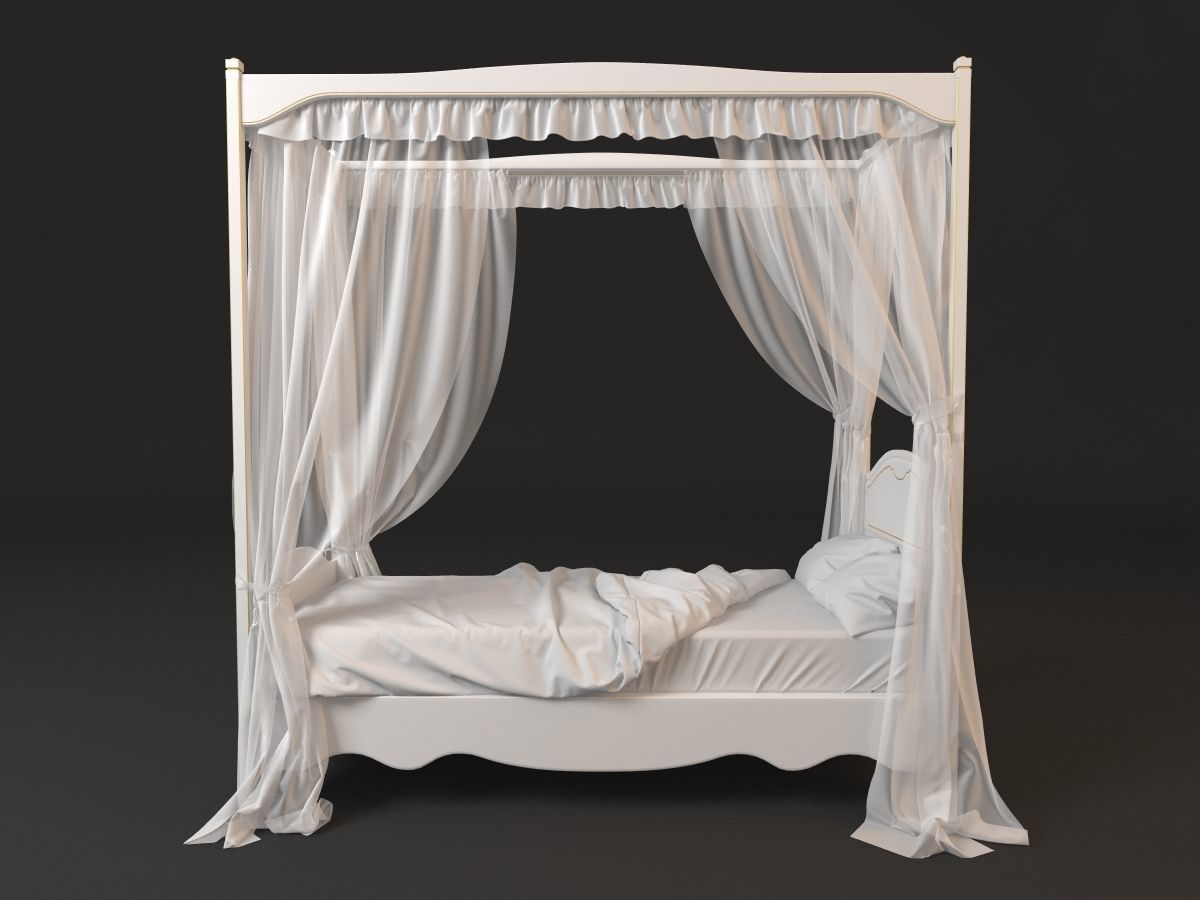 4 Poster Bed with Curtains 3D model_2