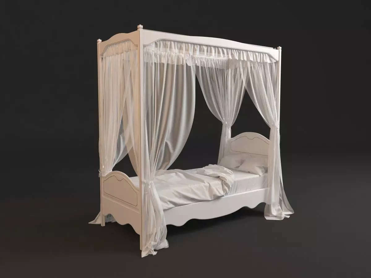 4 Poster Bed with Curtains 3D model_0