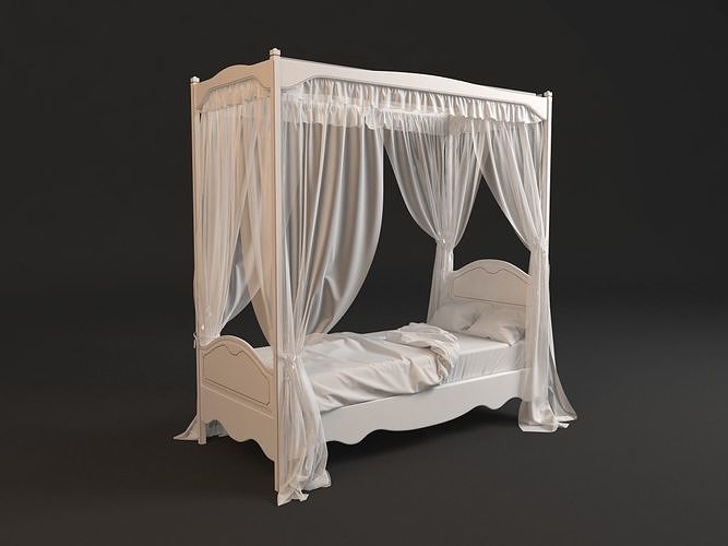 4 Poster Bed with Curtains 3D model
