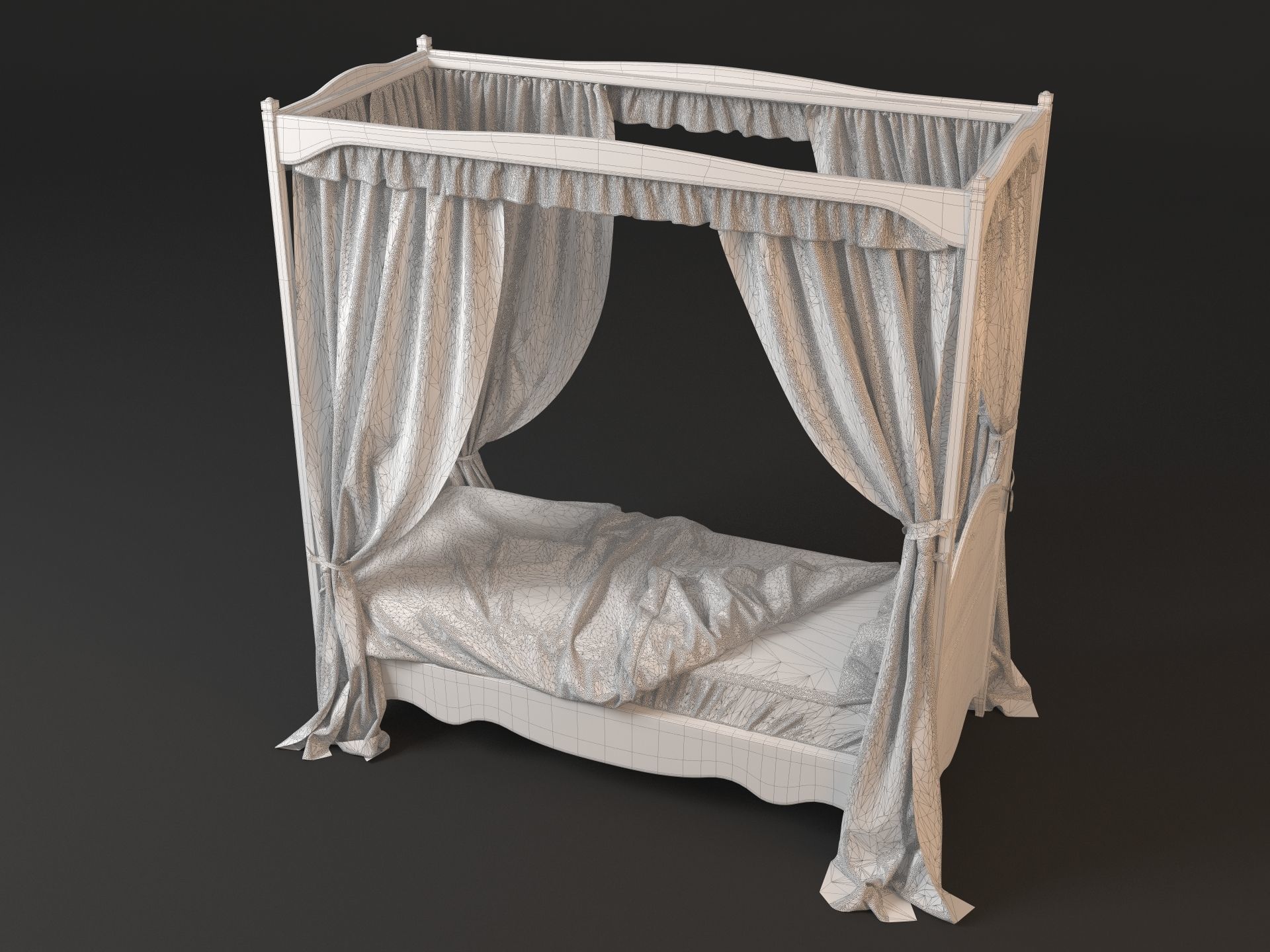 4 Poster Bed with Curtains 3D model_6