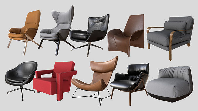 Collection of Armchairs PBR 3D Model Pack 2