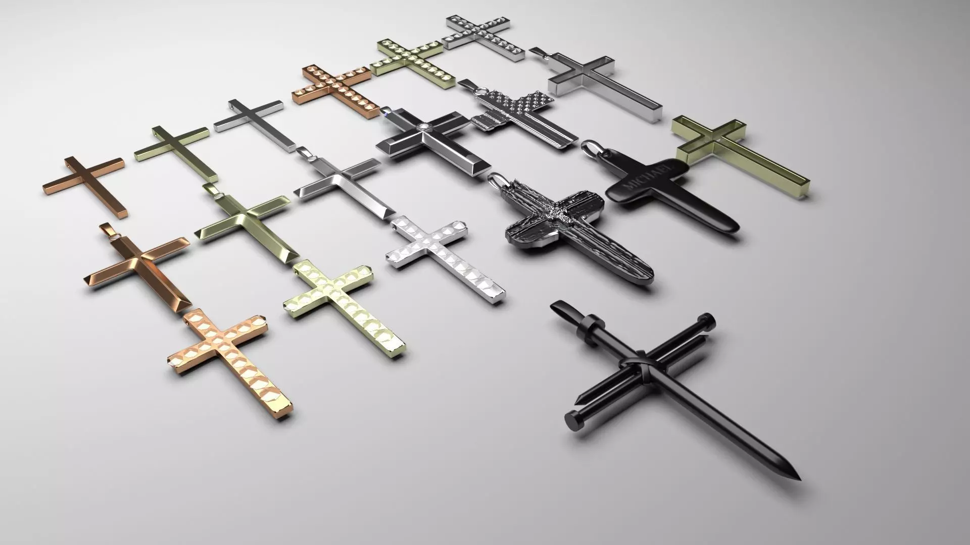 3D Print Ready Cross Pendants Set 3D print model_0