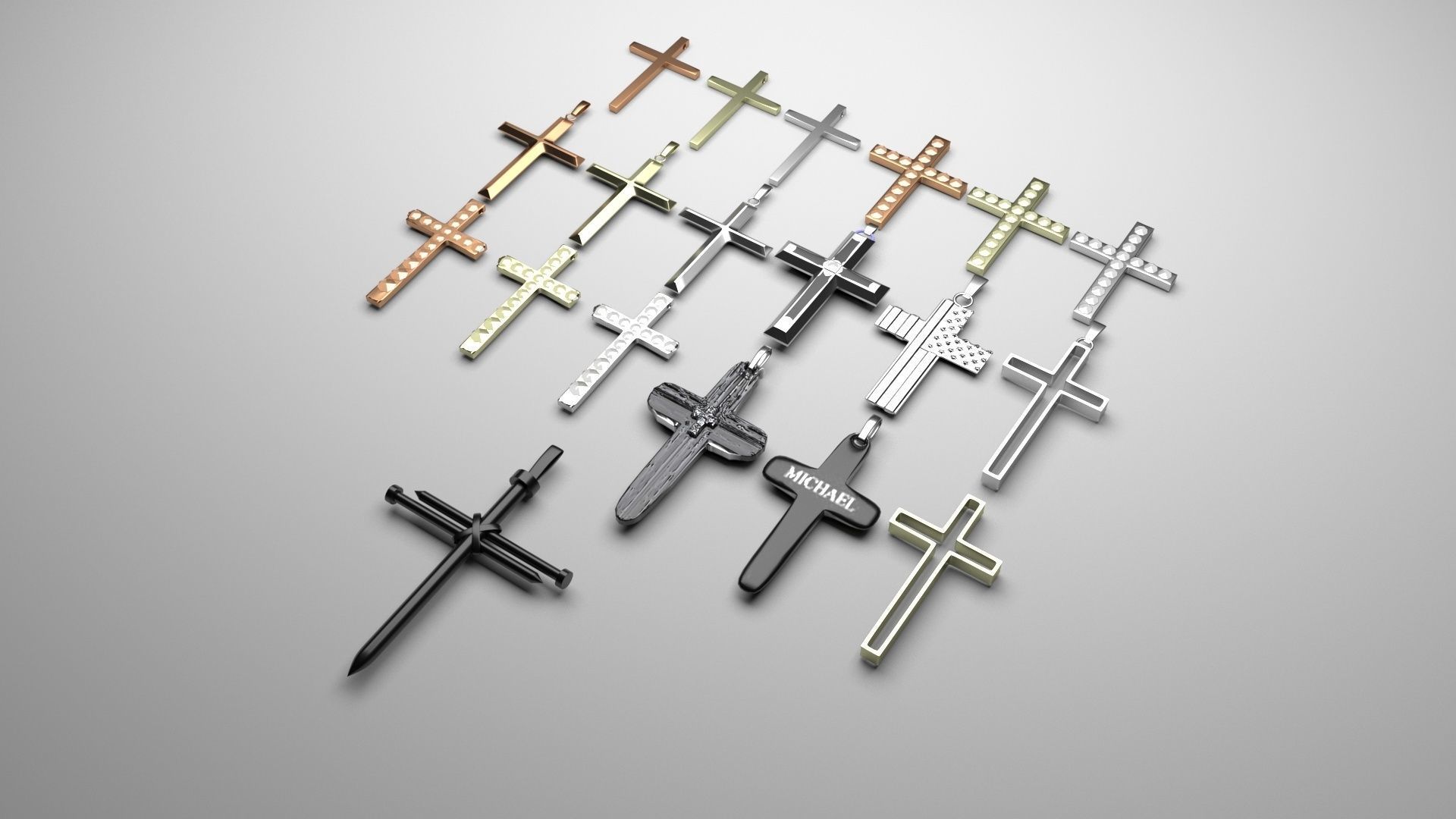 3D Print Ready Cross Pendants Set 3D print model_3