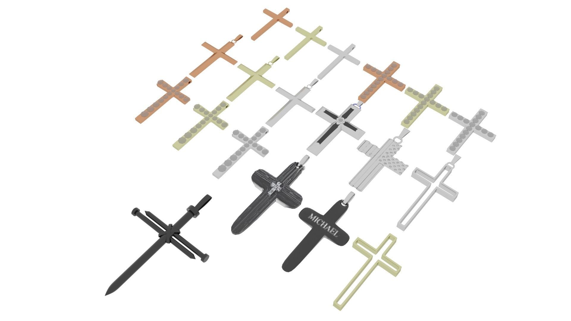 3D Print Ready Cross Pendants Set 3D print model_13