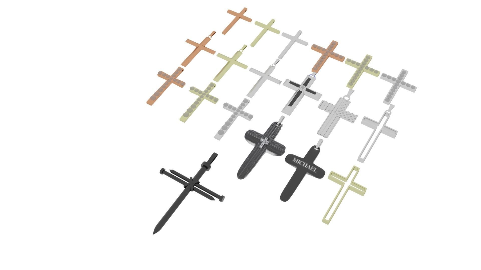 3D Print Ready Cross Pendants Set 3D print model_15