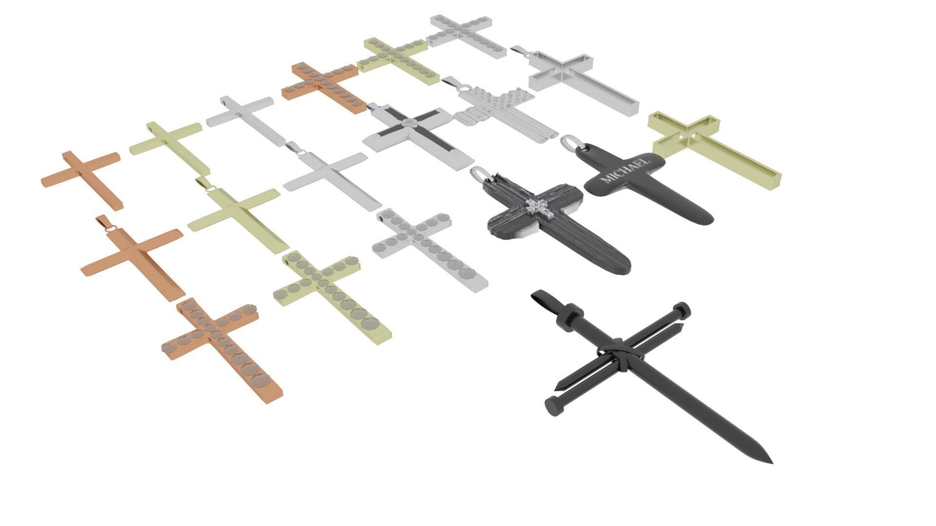3D Print Ready Cross Pendants Set 3D print model_12