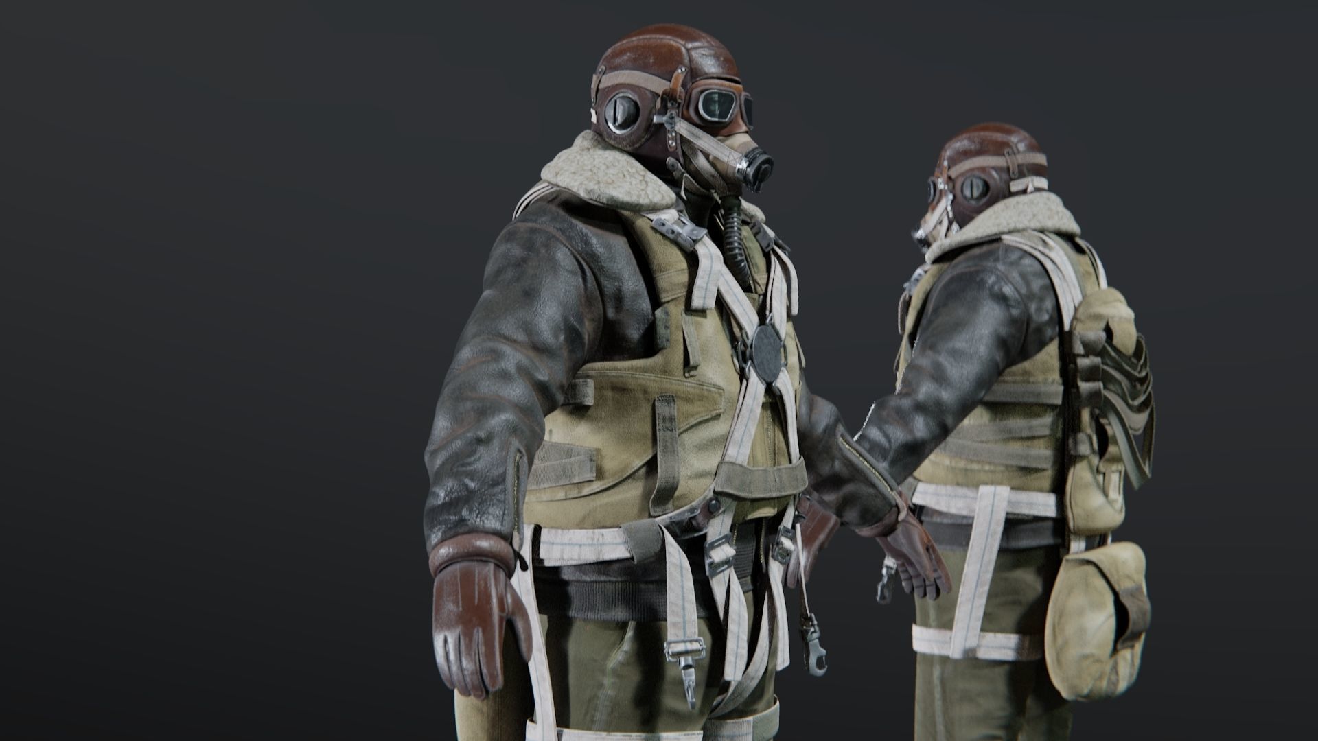 SOLDIER WWII USA Pilot Rigged 3D model_8