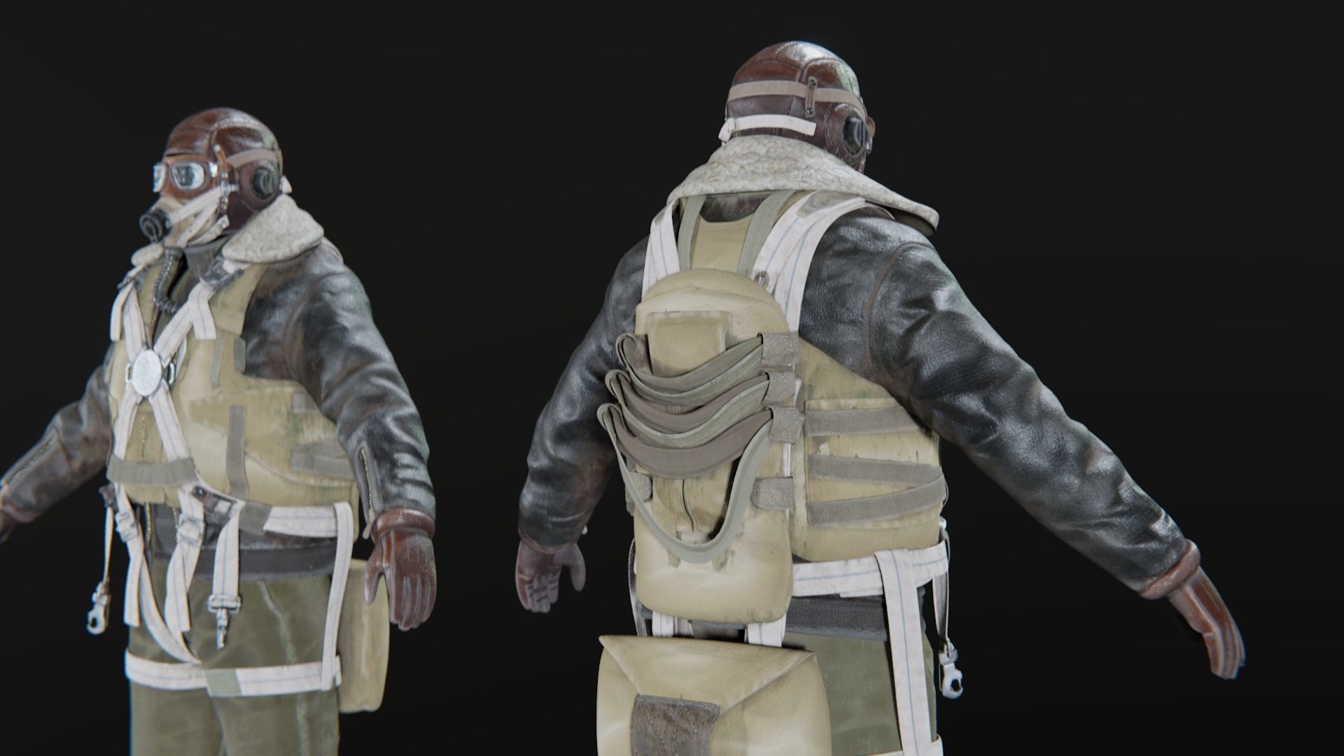 SOLDIER WWII USA Pilot Rigged 3D model_10