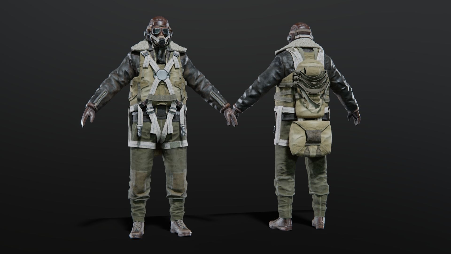 SOLDIER WWII USA Pilot Rigged 3D model_6