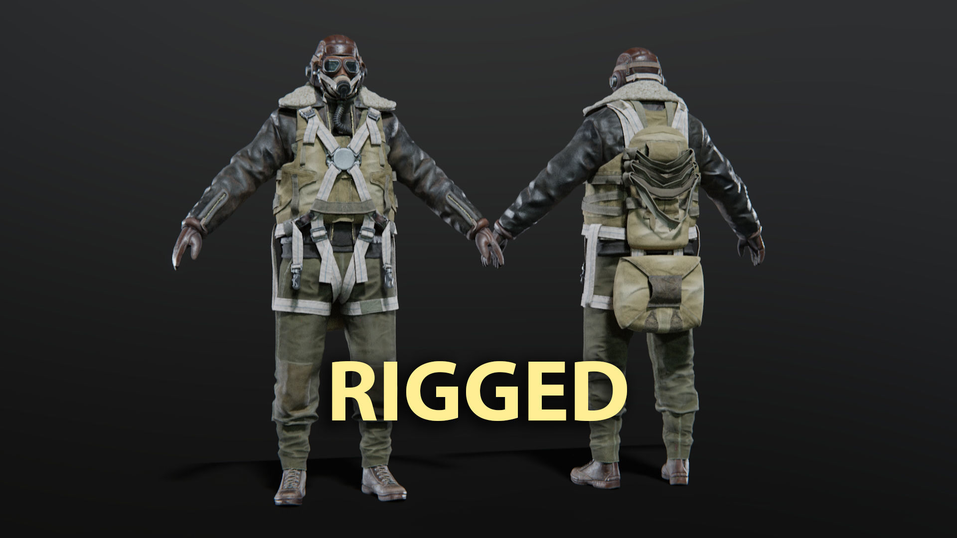 SOLDIER WWII USA Pilot Rigged 3D model_4