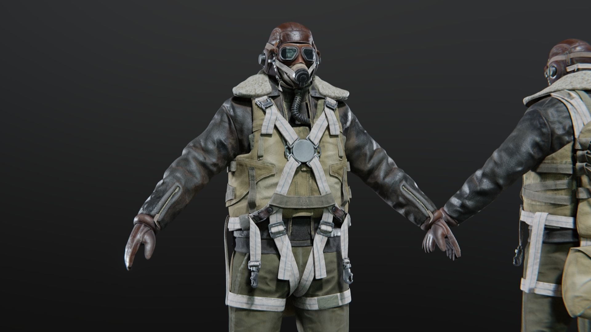 SOLDIER WWII USA Pilot Rigged 3D model_7