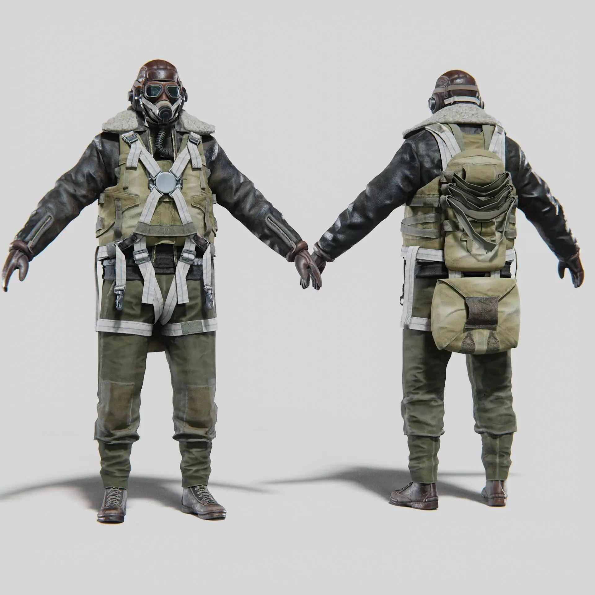 SOLDIER WWII USA Pilot Rigged 3D model_0