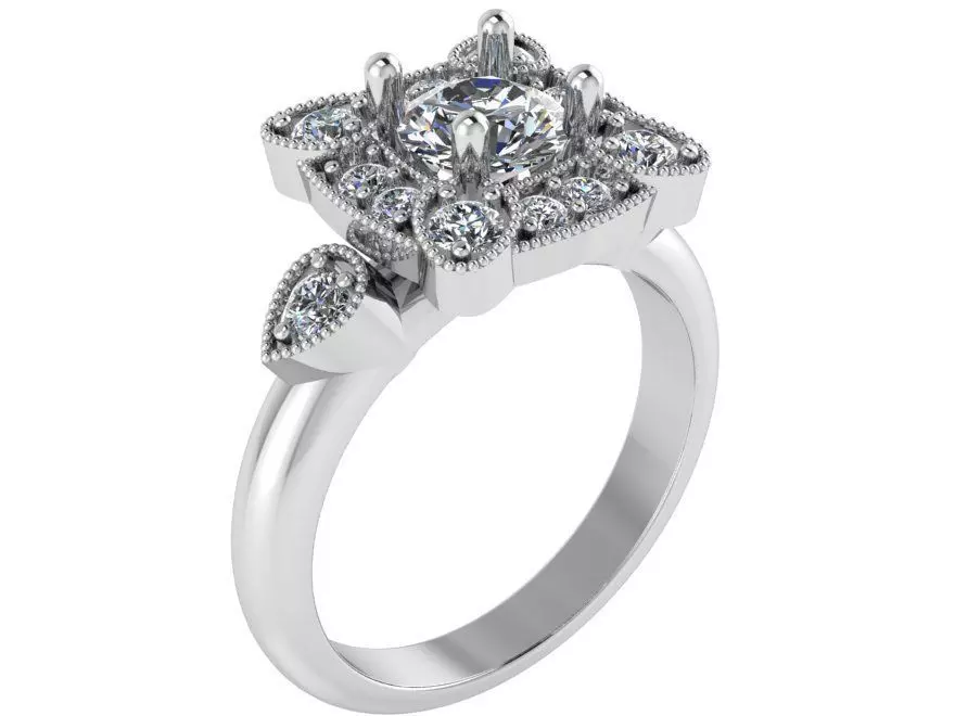 Round Cut Diamond Halo Ring 1054 3D print model