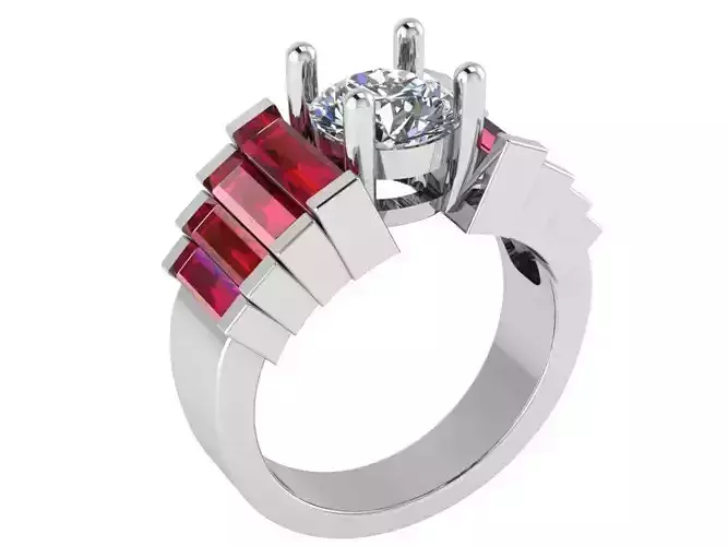 Round Cut Diamond And Ruby Ring 1057