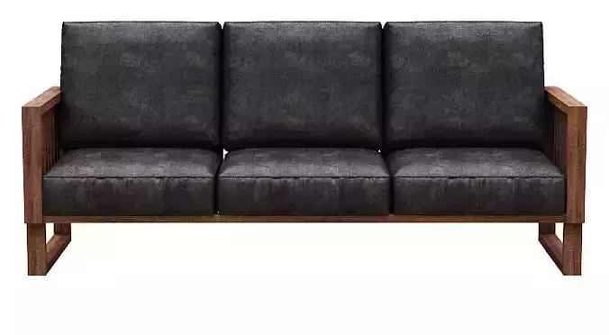 3 seater sofa with cusion and wood Low-poly 3D model
