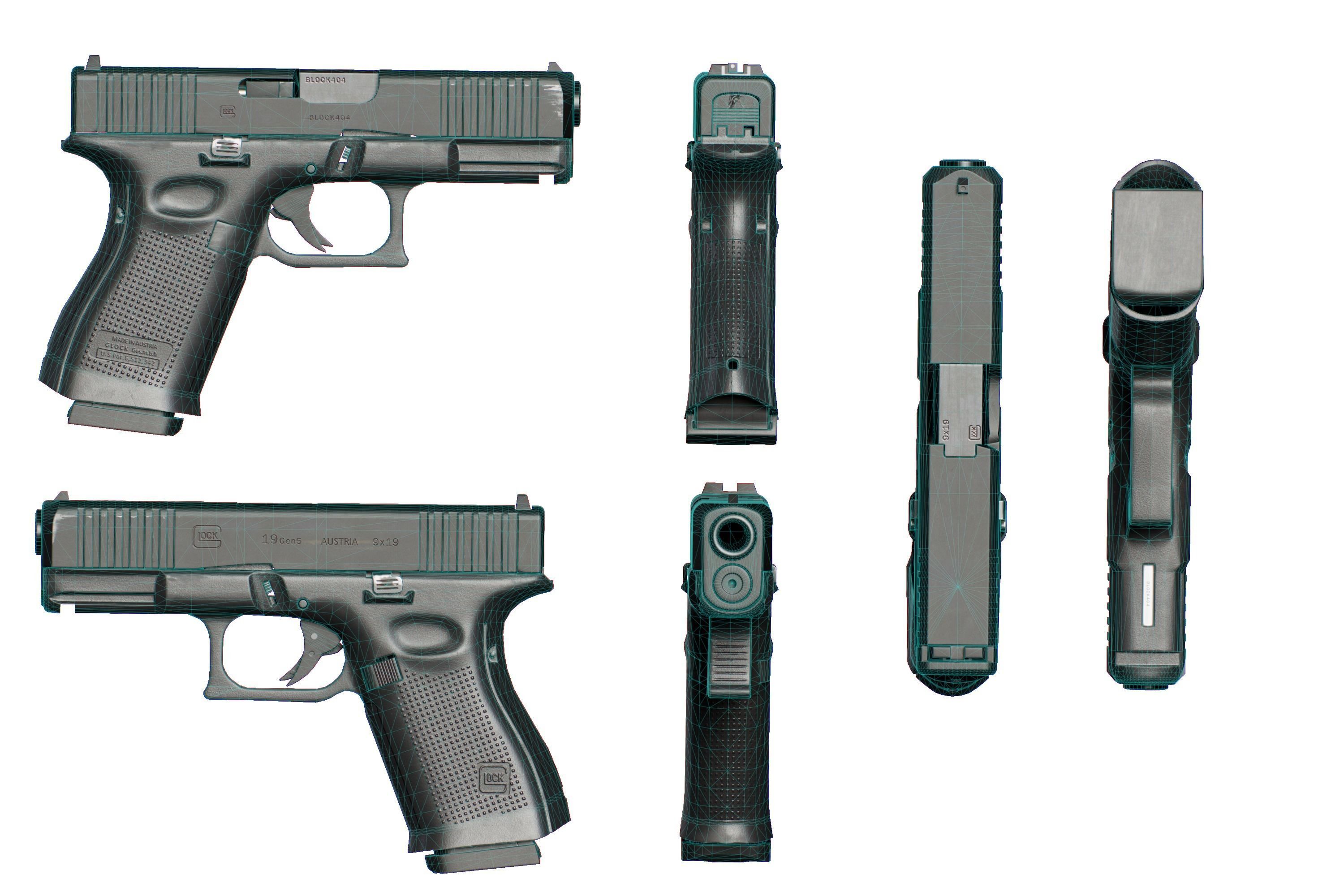 Glock 19 gen 5 Game ready Low-poly 3D model_5
