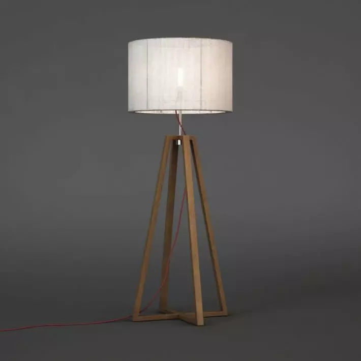 White Lampshade With Brown Stand 3D model_0