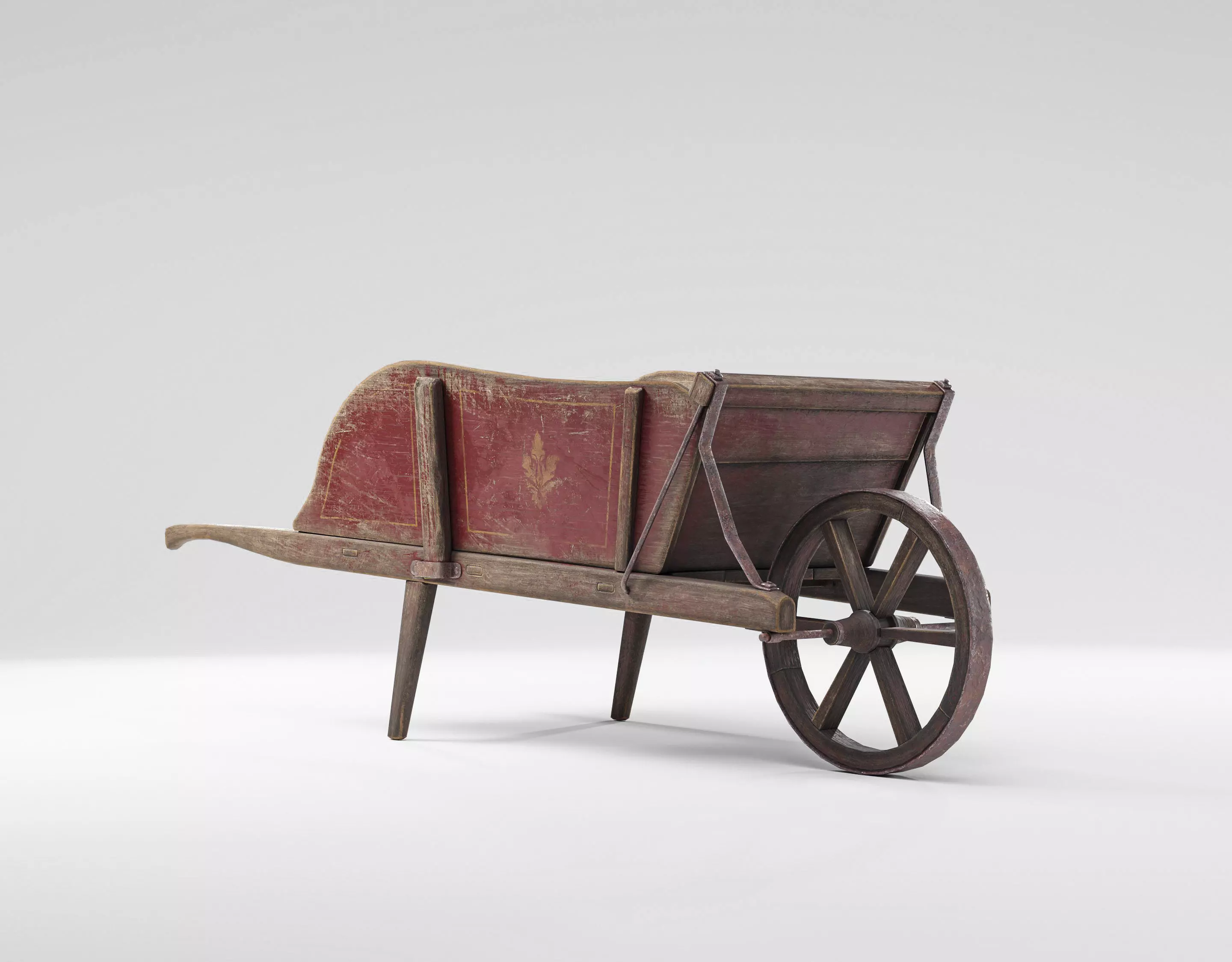 Antique wooden wheelbarrow Free low-poly 3D model