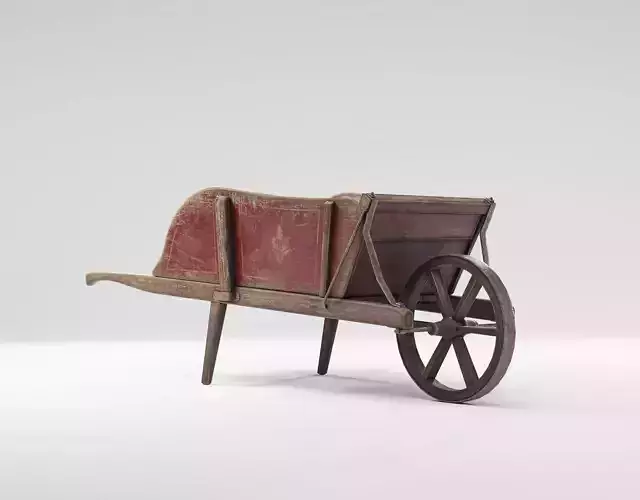 Antique wooden wheelbarrow Free low-poly 3D model