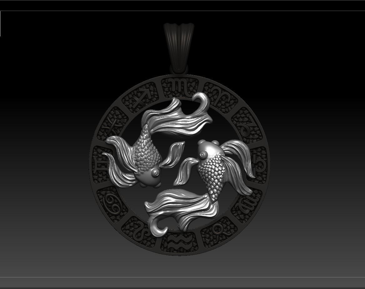 Horoscope Pisces Fish pendant 3D model_5