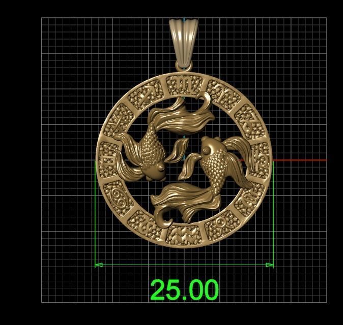 Horoscope Pisces Fish pendant 3D model_6