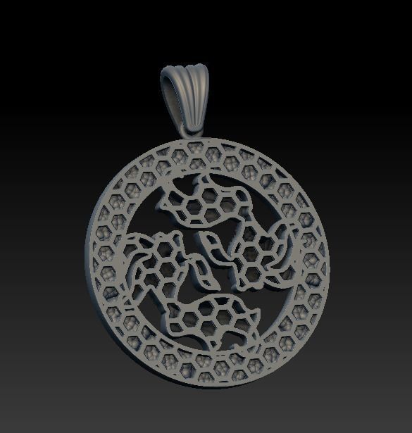 Horoscope Pisces Fish pendant 3D model_7