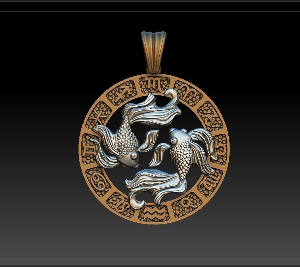 Horoscope Pisces Fish pendant 3D model_1