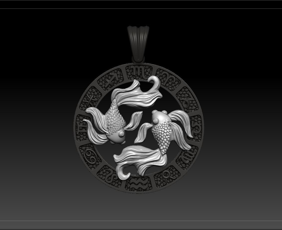 Horoscope Pisces Fish pendant 3D model_4