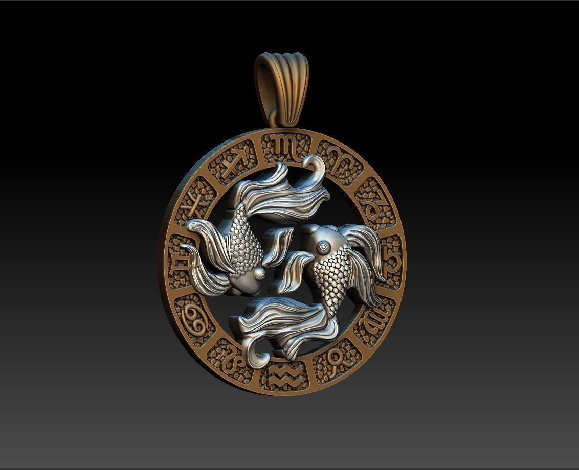 Horoscope Pisces Fish pendant 3D model_2