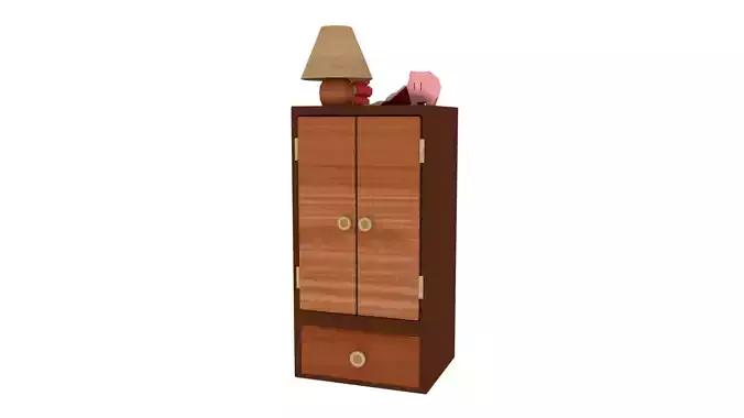 Wardrobe wooden cabinet with lamp on top Low-poly 3D model