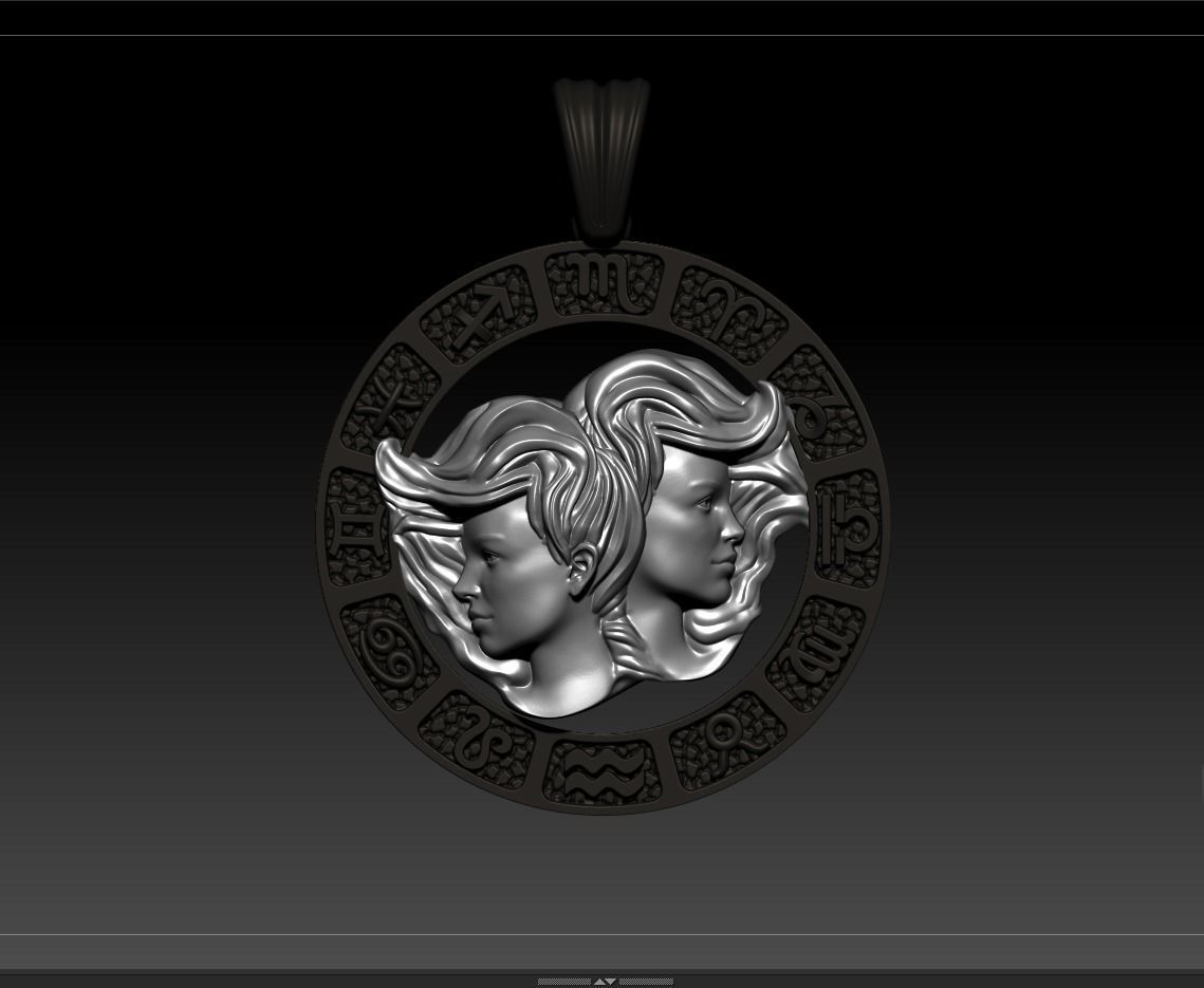 Horoscope Twins Pendant 3D model_3
