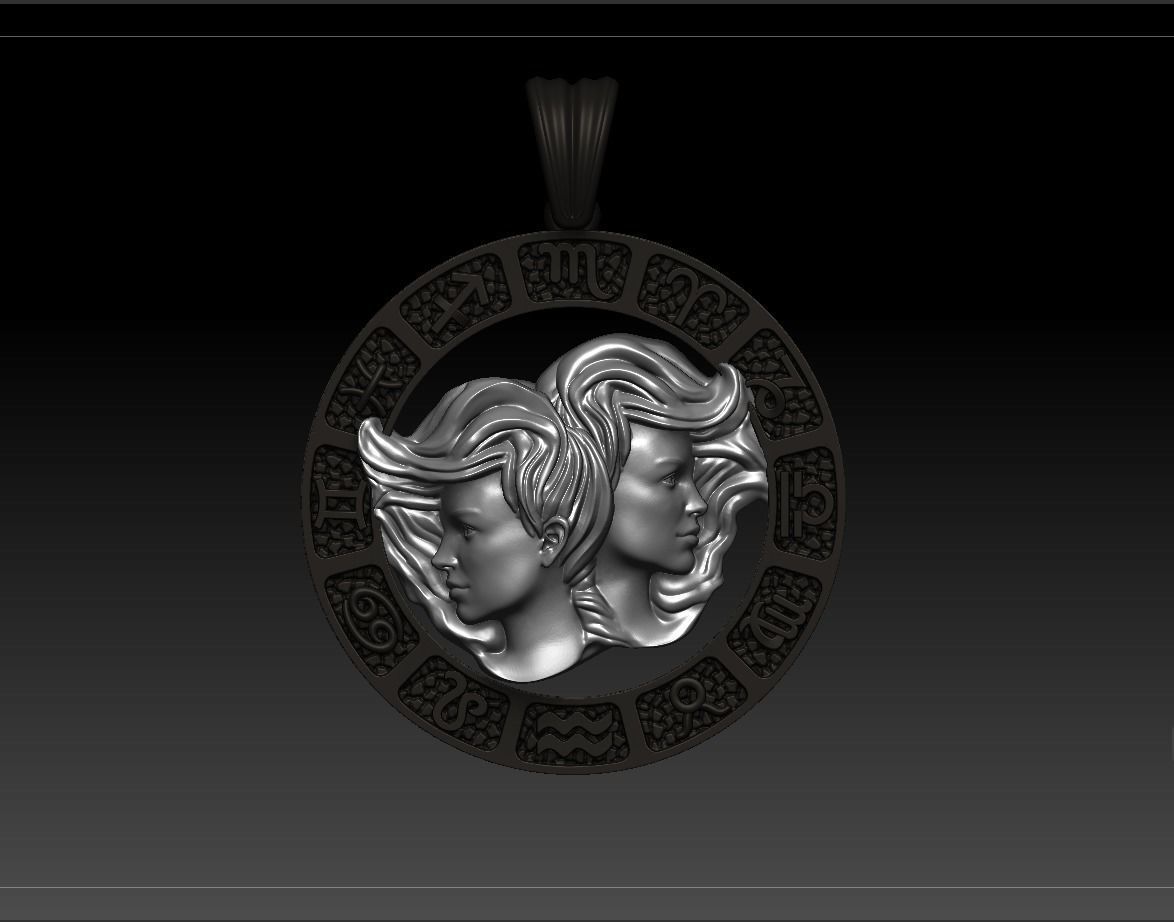 Horoscope Twins Pendant 3D model_8