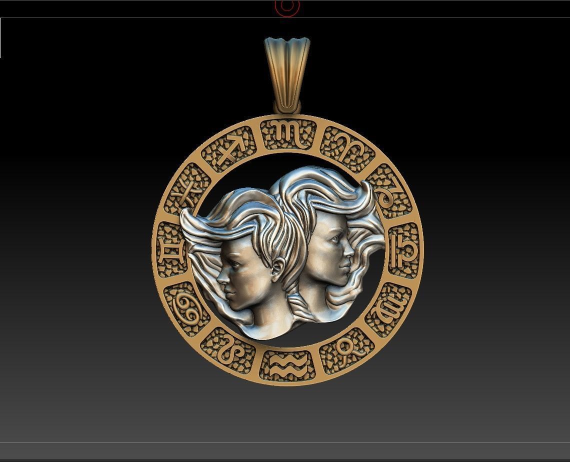 Horoscope Twins Pendant 3D model_1