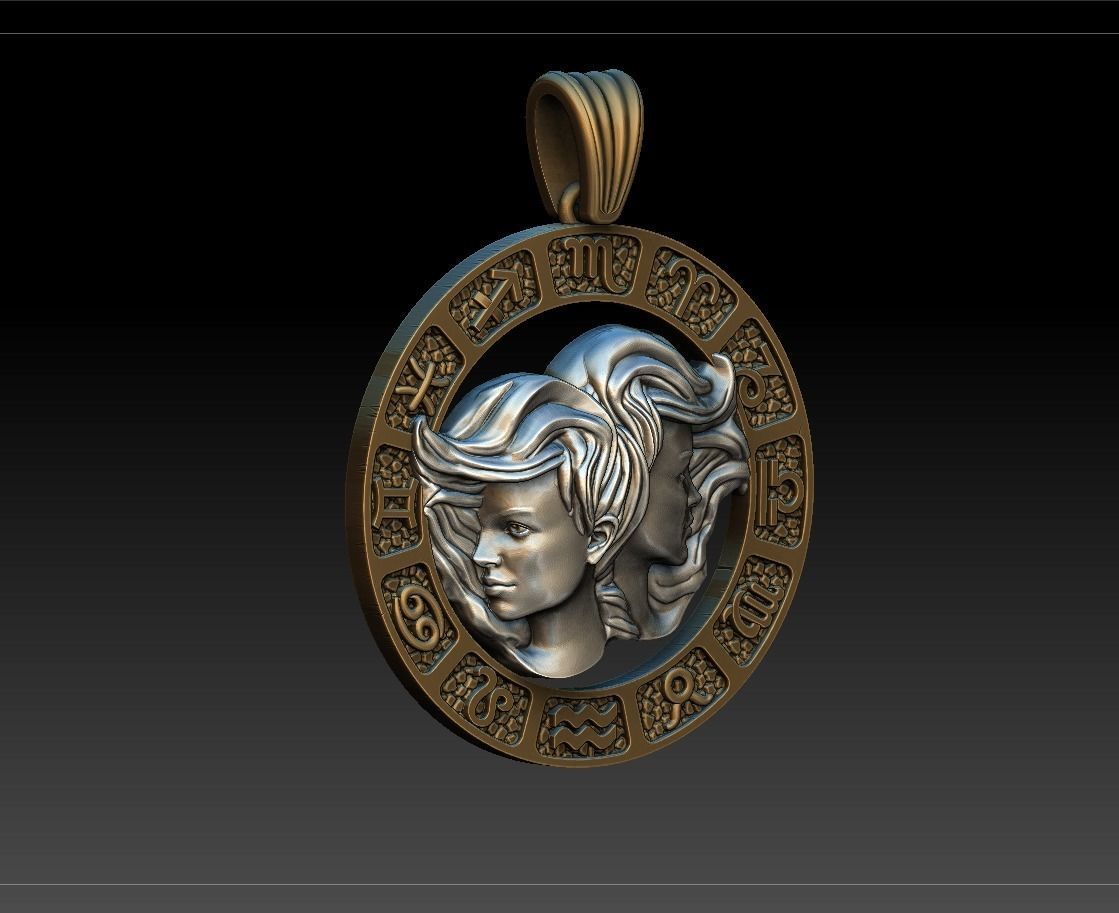 Horoscope Twins Pendant 3D model_6