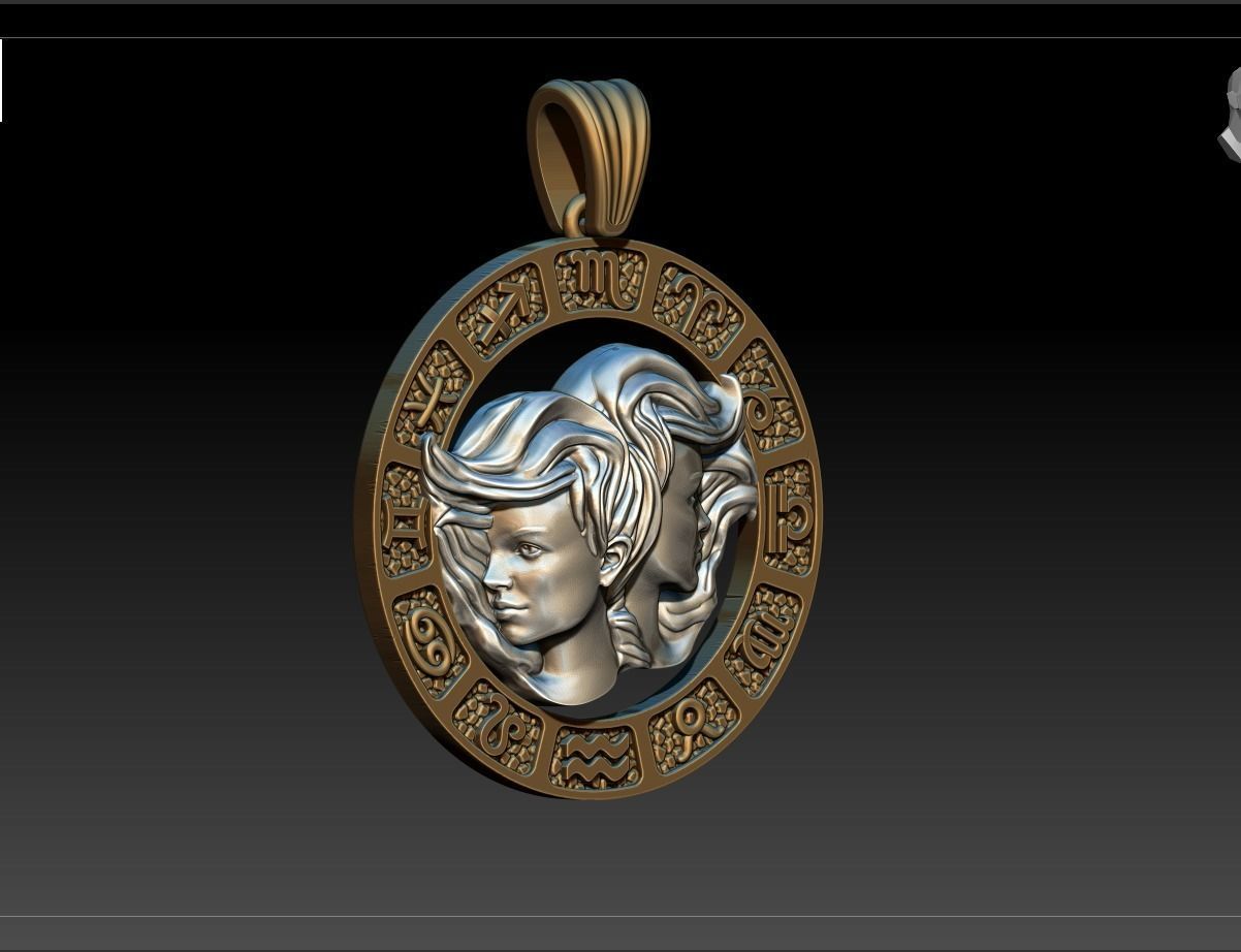 Horoscope Twins Pendant 3D model_5