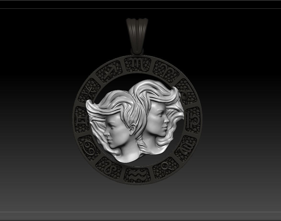 Horoscope Twins Pendant 3D model_4