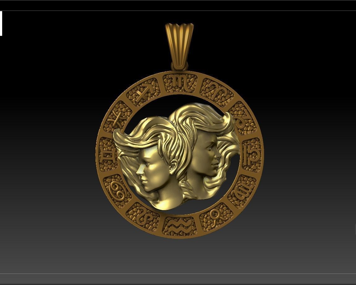 Horoscope Twins Pendant 3D model_2