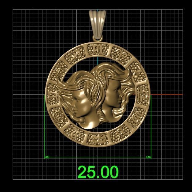 Horoscope Twins Pendant 3D model_7