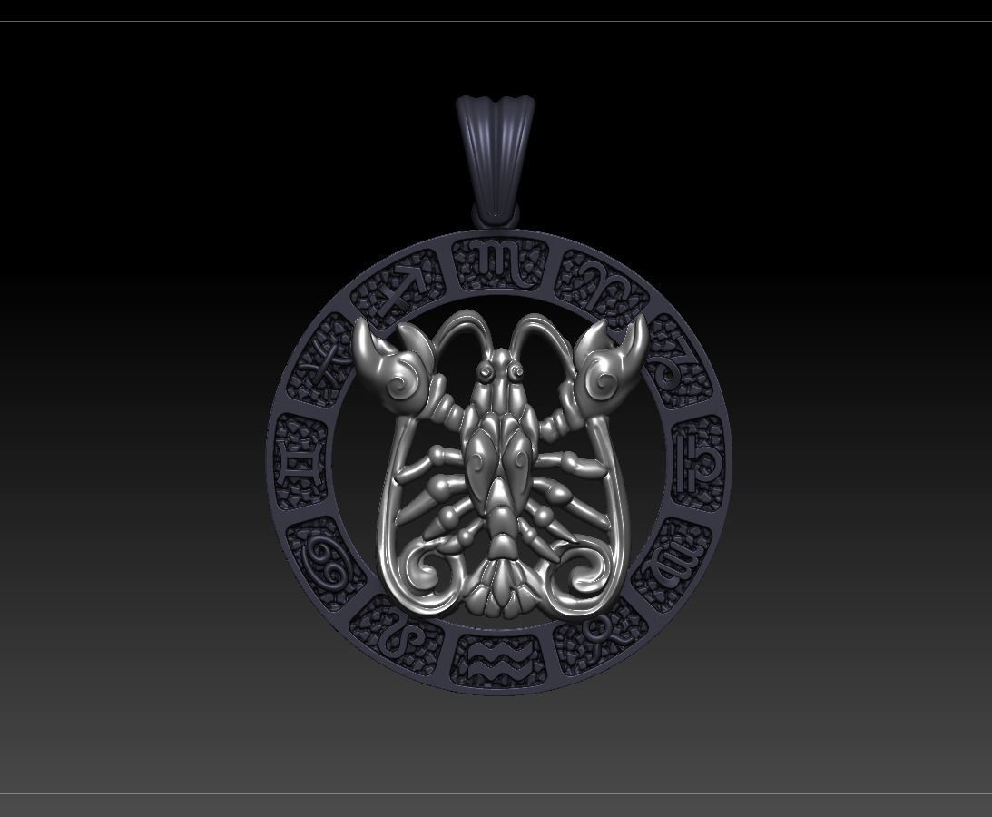 Horoscope Cancer pendant 3D model_4