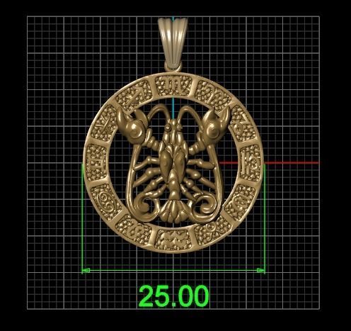 Horoscope Cancer pendant 3D model_7
