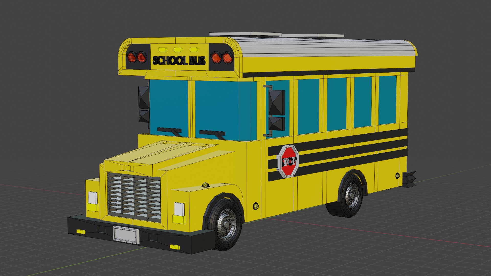Stylized Yellow School Bus - Low-Poly Game Ready Model Low-poly 3D model_5