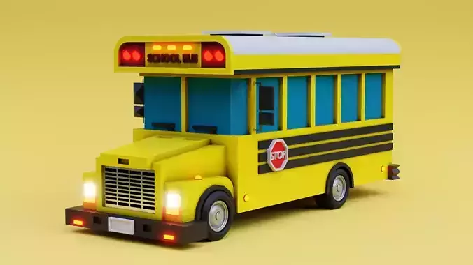 Stylized Yellow School Bus - Low-Poly Game Ready Model Low-poly 3D model