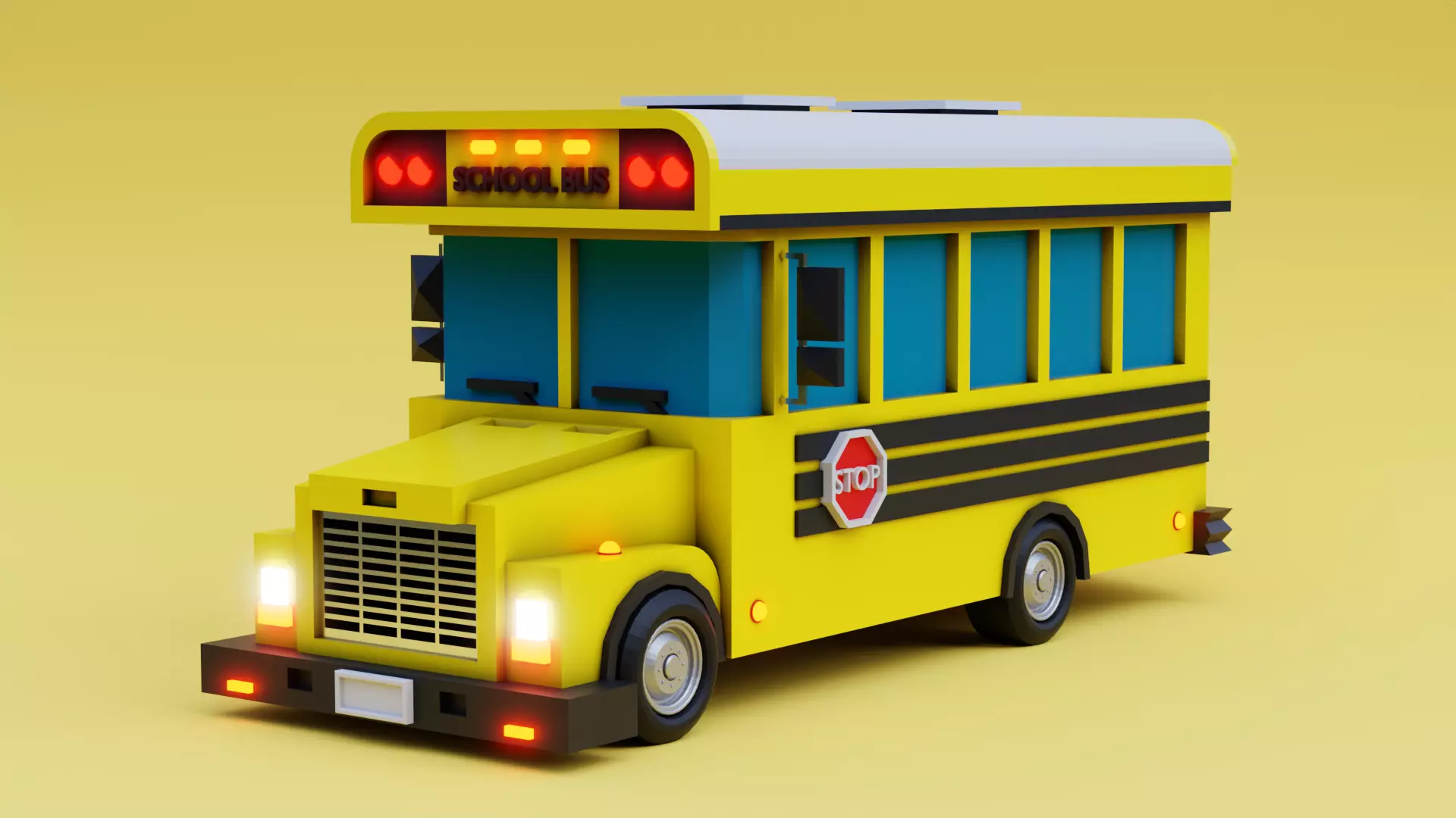 Stylized Yellow School Bus - Low-Poly Game Ready Model Low-poly 3D model_0