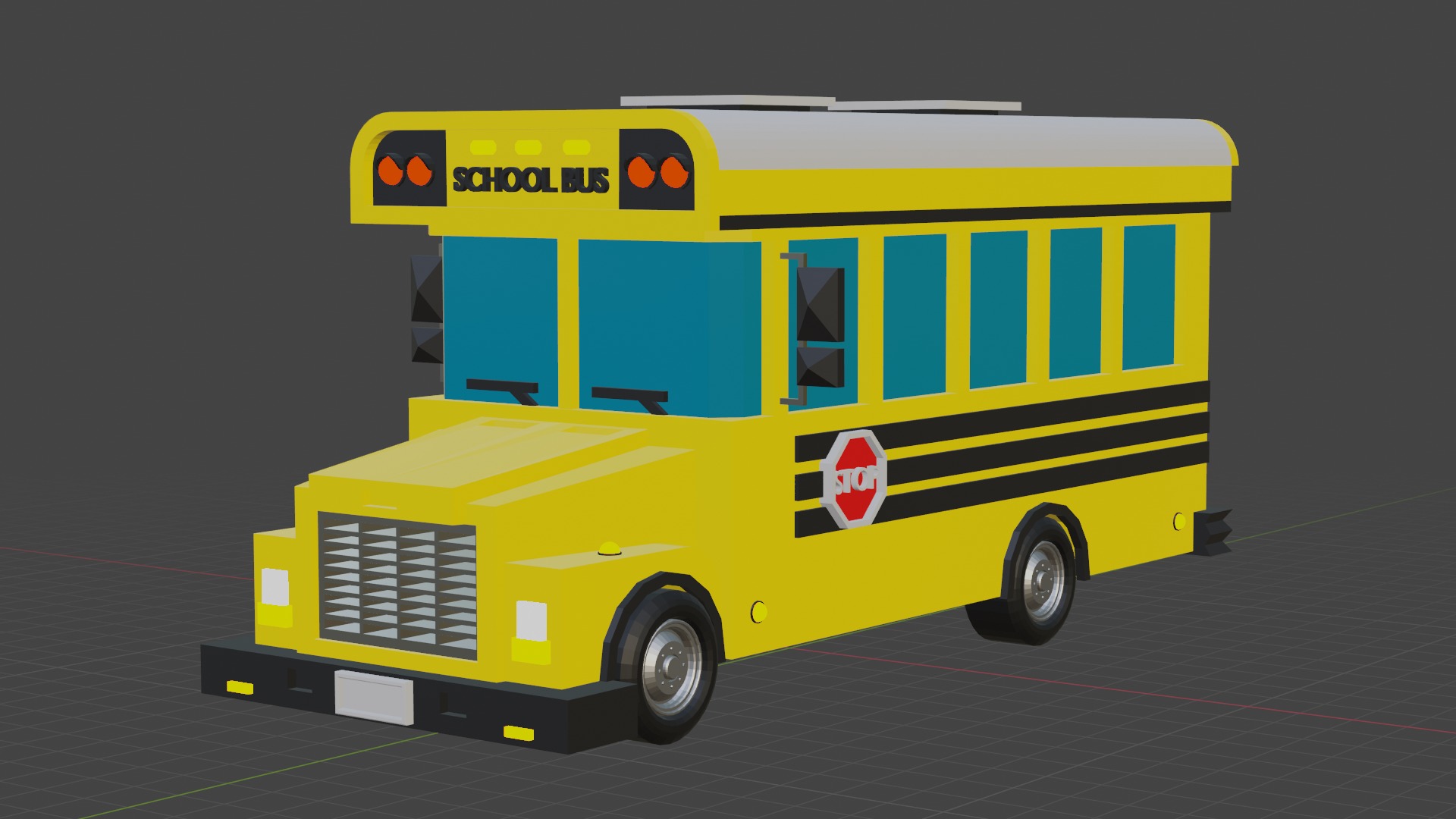 Stylized Yellow School Bus - Low-Poly Game Ready Model Low-poly 3D model_6