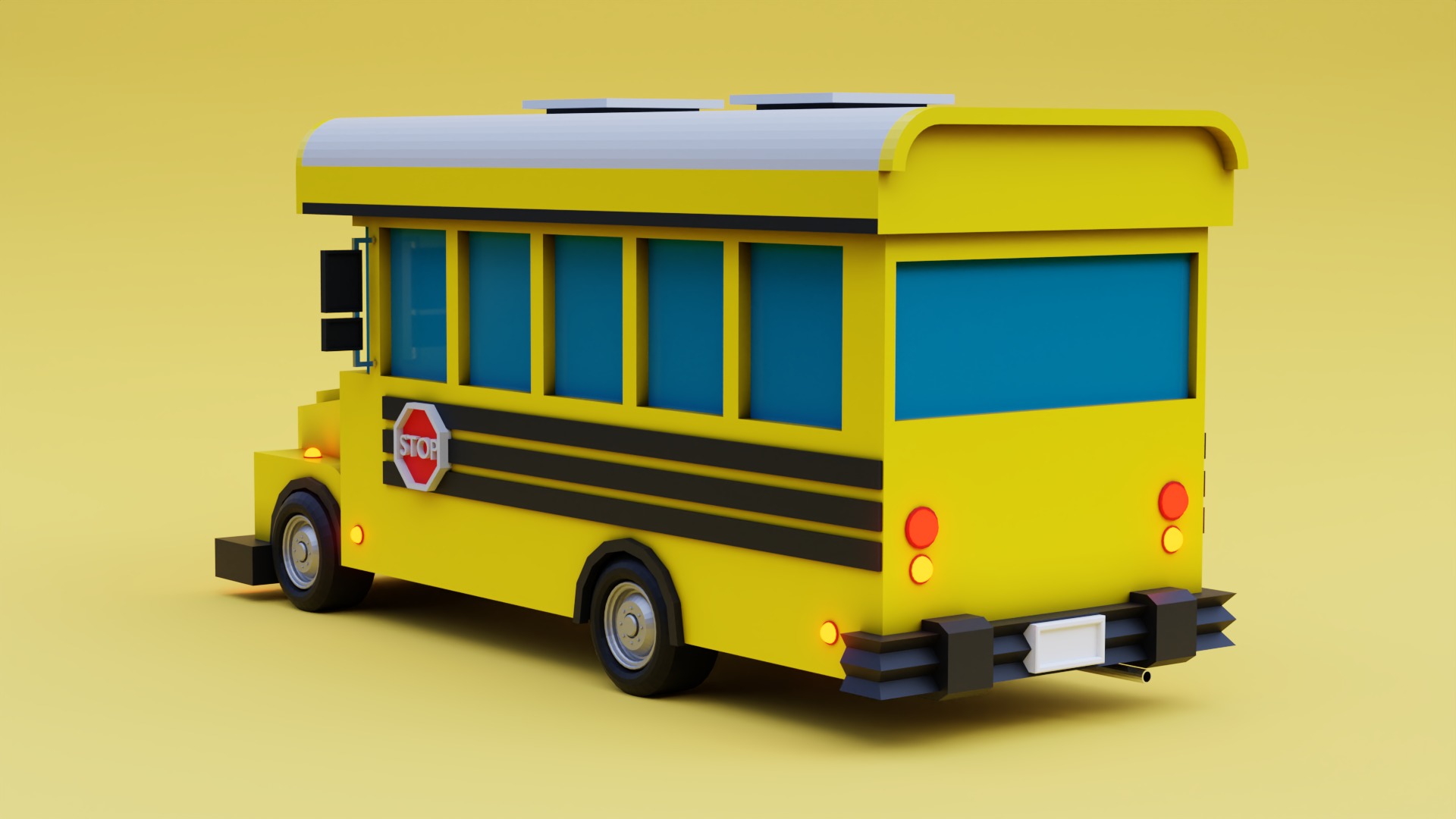Stylized Yellow School Bus - Low-Poly Game Ready Model Low-poly 3D model_2