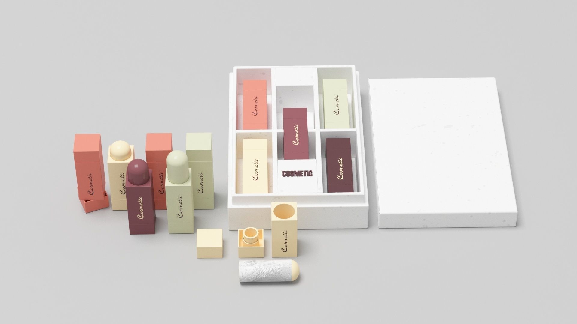 Cosmetic collection box with four chocolates inside 3D model_5