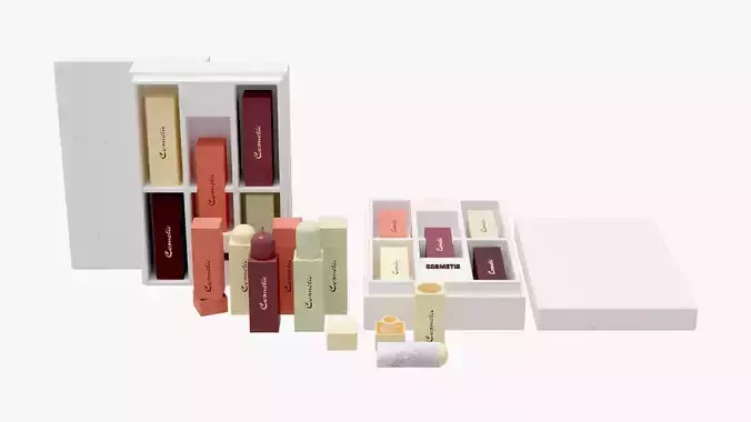 Cosmetic collection box with four chocolates inside 3D model